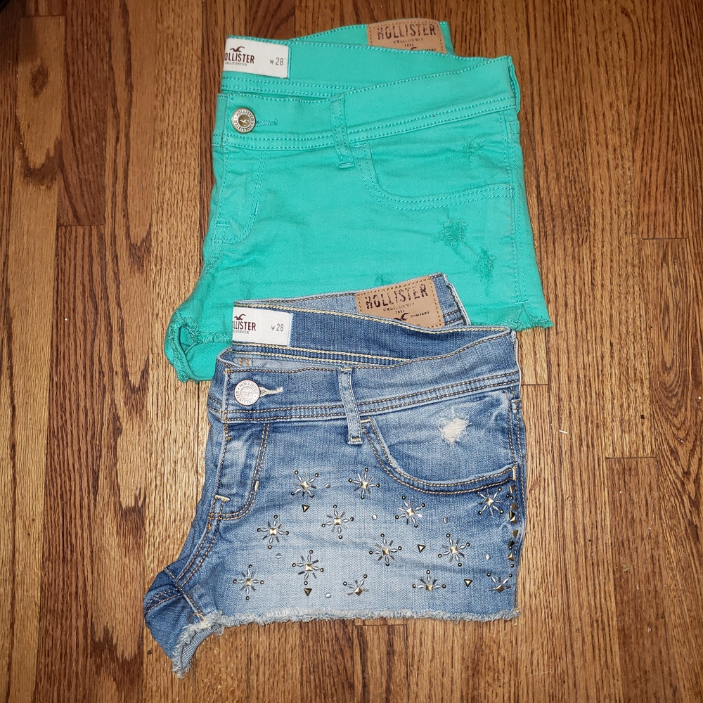 Hollister Green and Blue Denim Shorts Set
